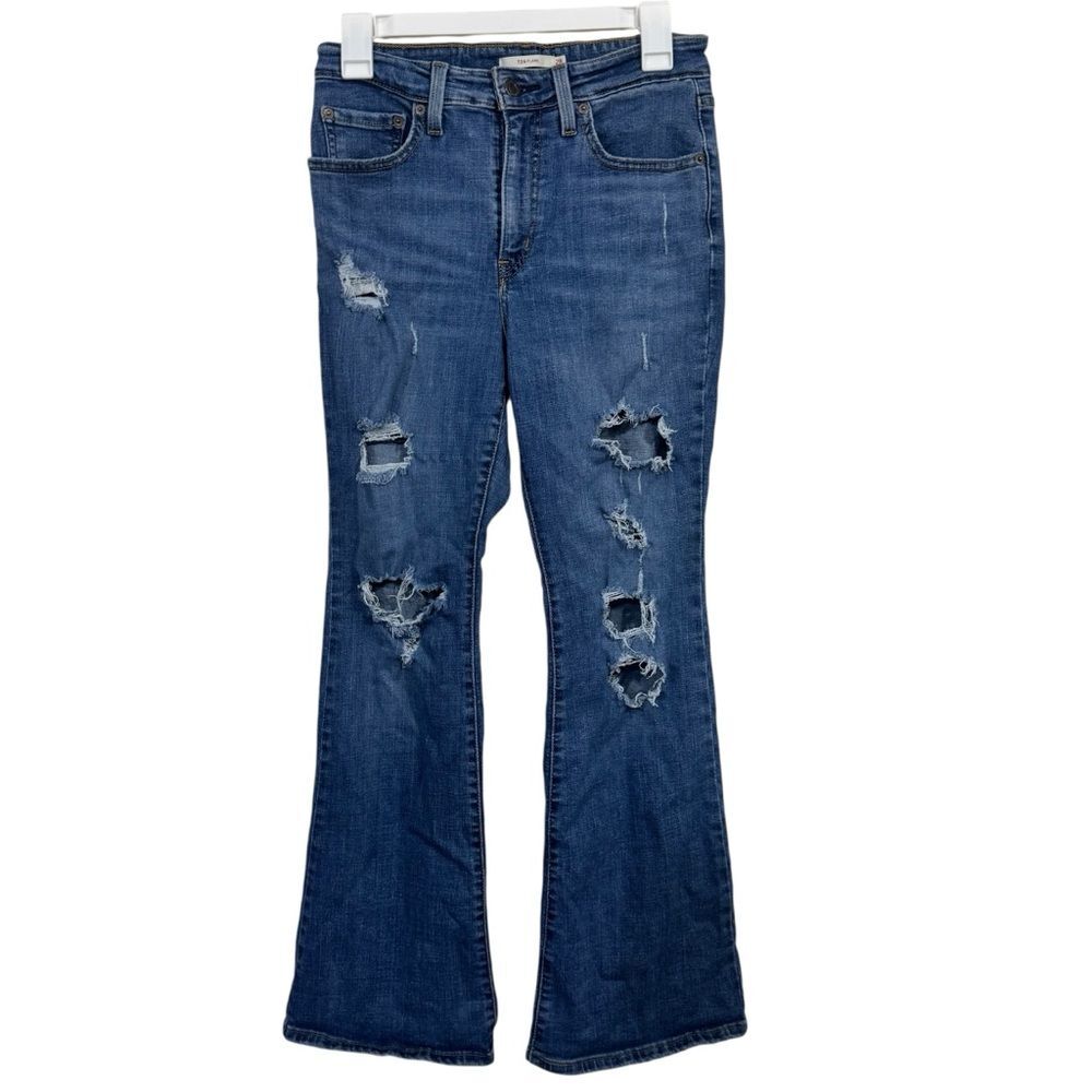 Levi's 726 Medium Wash Mid Rise Distressed Flare Bottom Jeans
